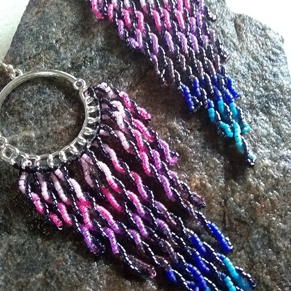 ⭐HP⭐ Beaded Handmade Twisted Reins Long Hoop Earrings - Picture 4 of 7